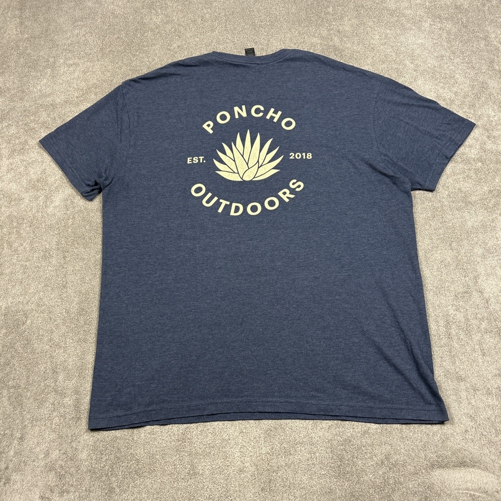 Poncho Outdoors Graphic T-Shirt Mens XL Navy Blue Agave Back Logo Crew Neck